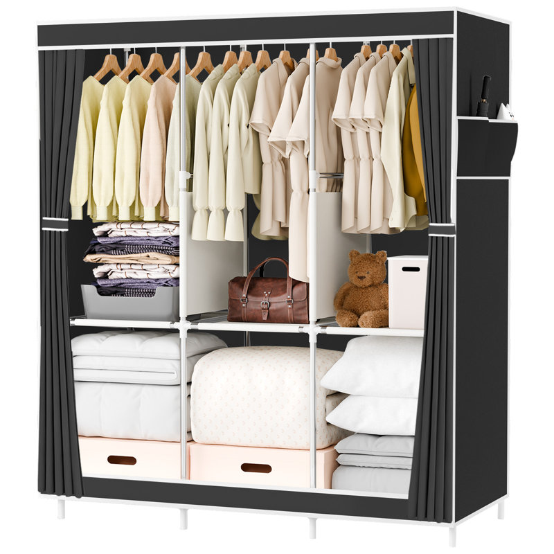 Wardrobe Closet Storage with 3 Hanging Rods, Portable Closet Organizers and Storage, Clothes Rack Shelf Garment Cabinet, Tool Free Assembly