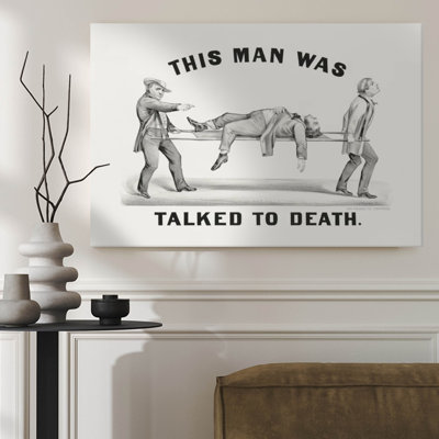 Framed Canvas Wall Art, Two men carry a lifeless body on a stretcher, one pointing accusingly; Vintage engraving style. Wall Decor, Large Artwork for Living Room Bedroom, Ready to Hang, 24x36 Inch
