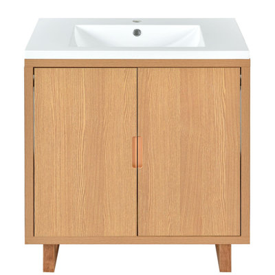 Ensemble de meuble-lavabo 30 po avec lavabo - structure en bois massif et panneau de fibres à densité moyenne, 2 portes à fermeture en douceur (tiroir 0/1), autoportant, assemblage requis （150 à 200）