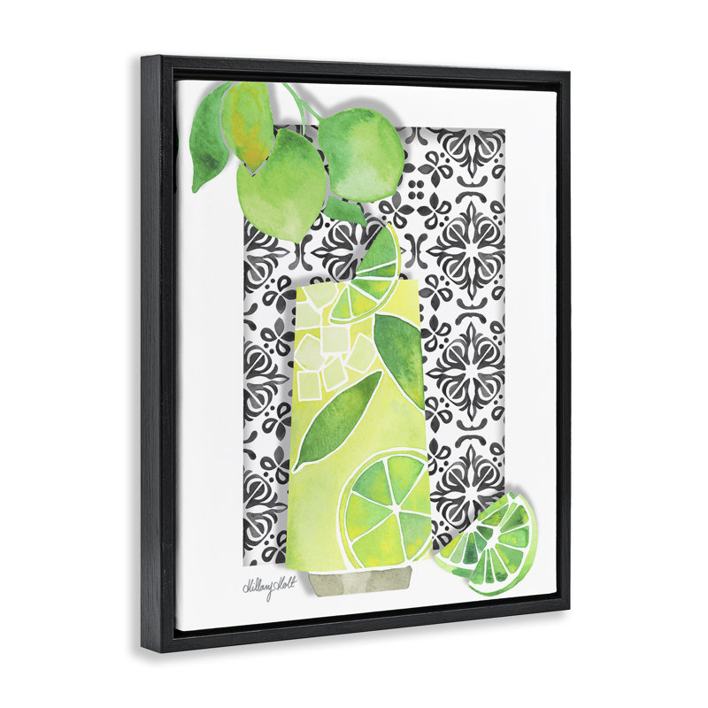 Cadre flottant méditerranéen Mojito Drink, design par Hillary Holt, Cadre flottant noir de jais, H 21 po x l 17 po