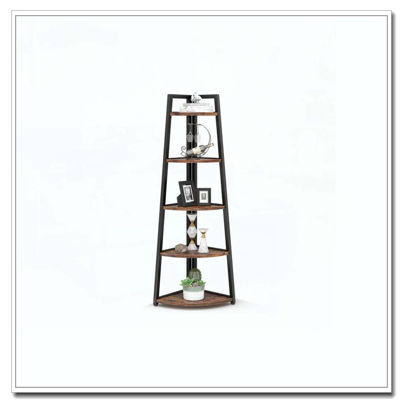 70.07" Tall Corner Shelf, 5 Tier Rustic Brown Corner Bookshelf Bookcase Industrial Corner Ladder Shelf Plant Stand For Living Room