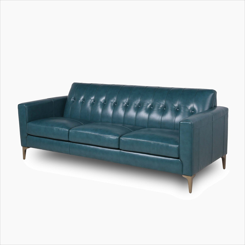 Canapé en cuir capitonné Mid-Century, Turquoise