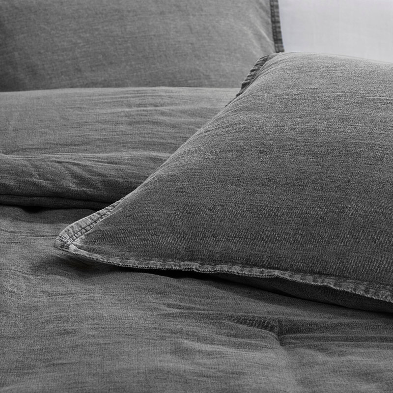 3PCS Twill Washed Comforter Set, Gray, Full Comforter + 2 Pillow Shams Included
