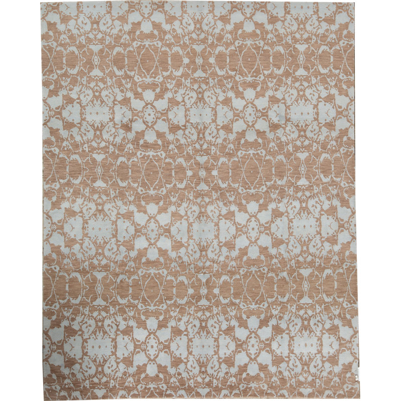 Tapis bleu clair et brun noué à la main de haute qualité