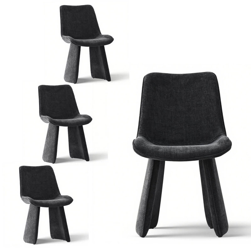 Modern Fully Upholstered Dining Chairs With Sculptural Base – Beige, Black, Green, Taupe, Set Of 4, Charcoal
