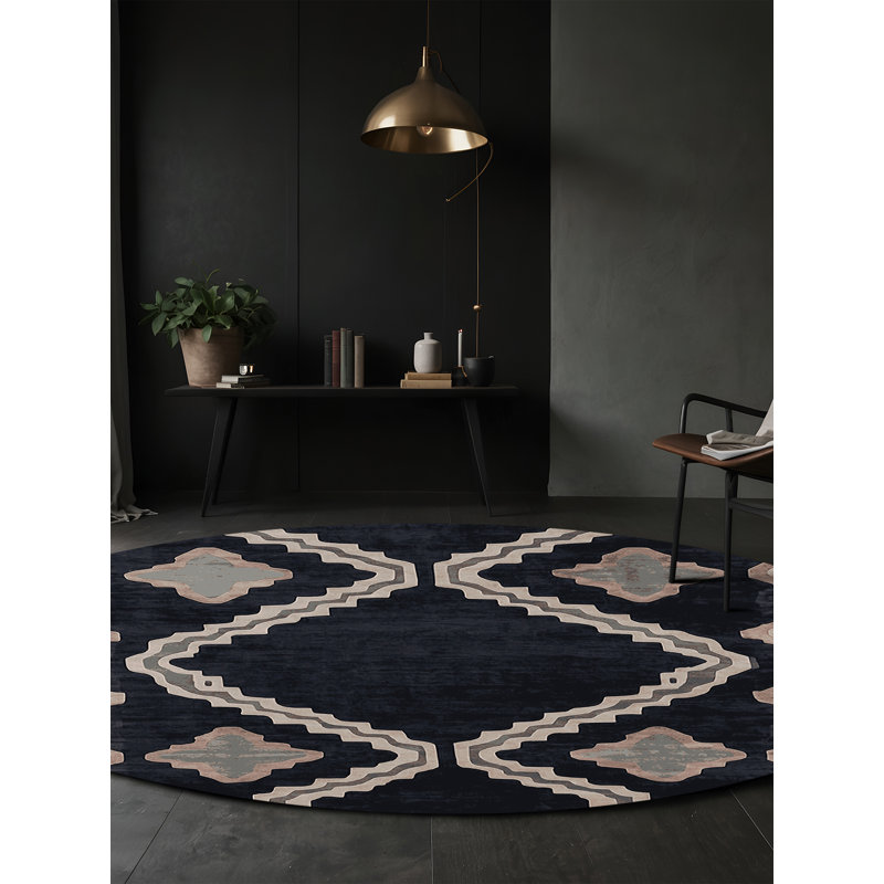 Machine Washable Gray Area Rug, Round 3'