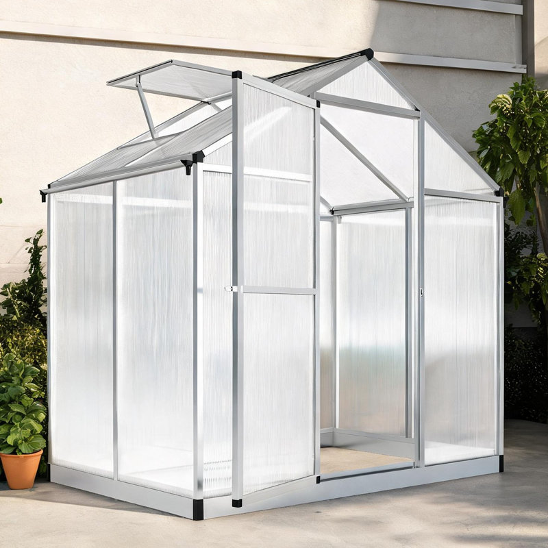 Serre argentée avec conception réglable pour l'espace extérieur, feuilles en aluminium et en polycarbonate de 48 po x 75 po x 76,8 po
