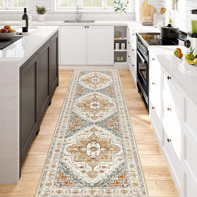 Area Rug, Orange/Gray, Runner 2' x 7'10"