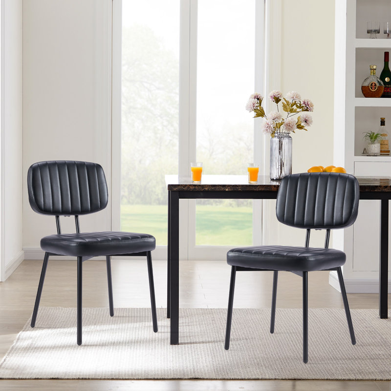 Dining Chairs Set Of 2, Upholstered Mid Century Modern Kitchen Dining Room Accent Chairs With Faux Leather Cushion Seat & Metal Legs For Kitchen, Living Room