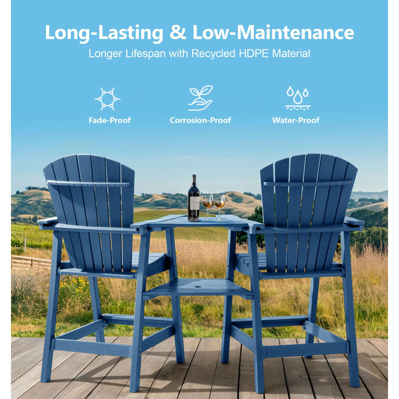 HDPE Tall Adirondack Chair Set with Removable Double Trays (Set of 2), Blue