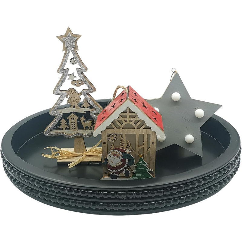 Oval Wooden Decorative Tray, Modern Farmhouse Serving Tray For Table Centerpiece, Storage, And Display