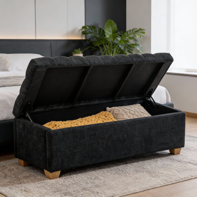 Banc de repose-pieds capitonné l 60,2 po, Noir
