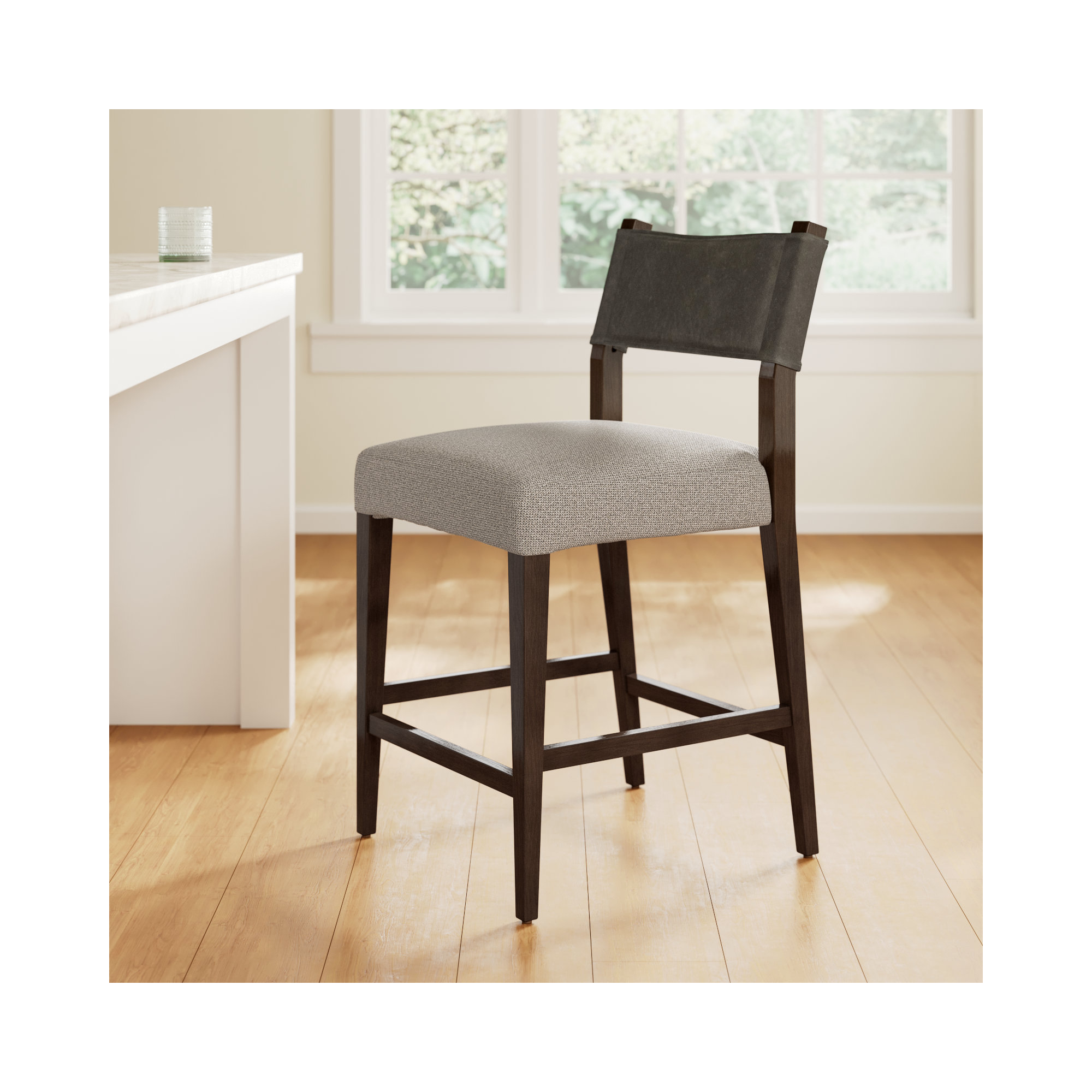 Lorretta Leather Stool, Counter Stool (25.98" Seat Height), Antique Sable, Tulsa Ink/Rayon/Viscose