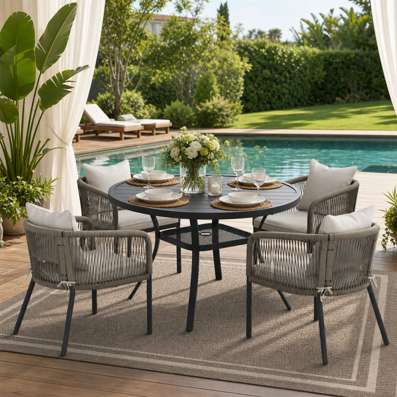 Ensemble repas d'extérieur pour 4 personnes Keppler, Noir / gris / blanc