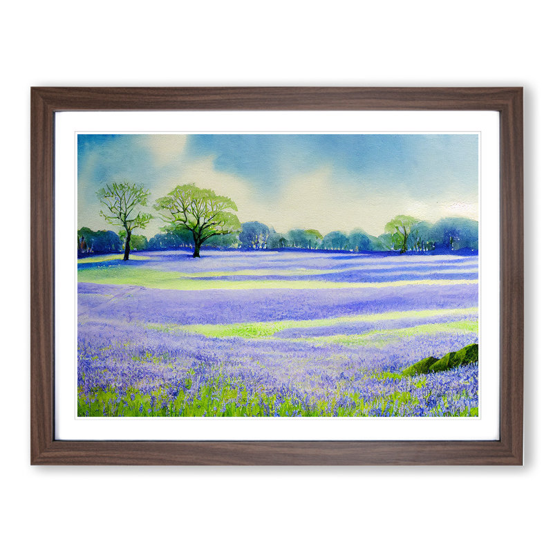 Bluebell Field In Watercolour Vol.6 - Single Picture Frame Painting, 25cm H x 34cm W x 2cm D, Walnut Framed