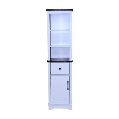 Rangement haut en lin pour la salle de bain et le salon, avec tablettes réglables, tiroir, plateau en noyer noir avec corps blanc, armoire de haute qualité pour différentes pièces, noyer d'aspect, grand