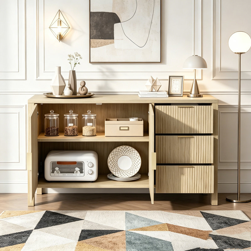 Modern Wave-Pattern Sideboard with 3 Drawers