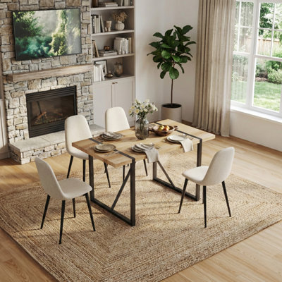 55" Modern Rustic Industrial Rectangular Dining Table with 1.5" Thick MDF Wood-Top and Black Metal Legs, Seats 4-6 for Kitchen, Living Room or Desk Us