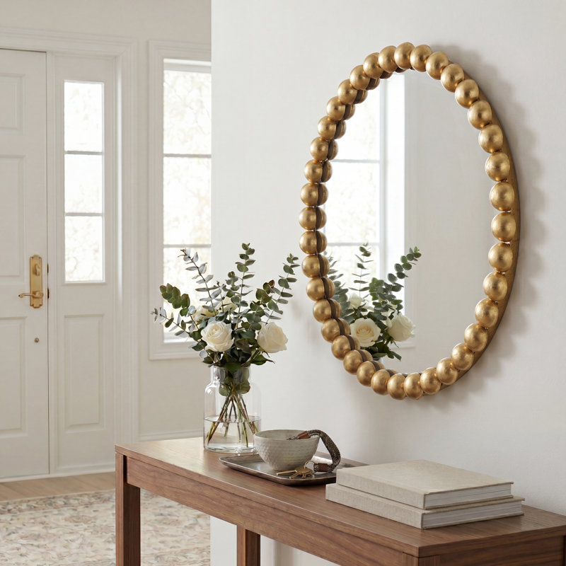 Miroir mural rond en métal perlé, 24", Doré