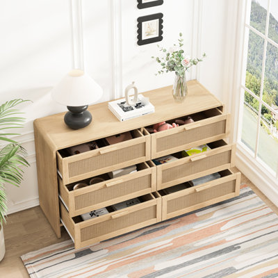 Armoire de rangement en forme d'arc de 49,73 pouces - Spacieuse et naturelle, avec 6 tiroirs, idéale pour la maison.