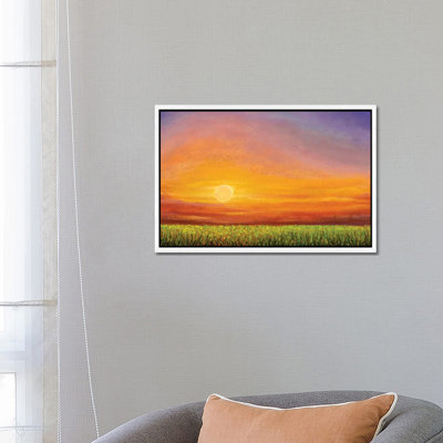 Dawn Sunset Over a Green Field 1 Piece Painting on Canvas