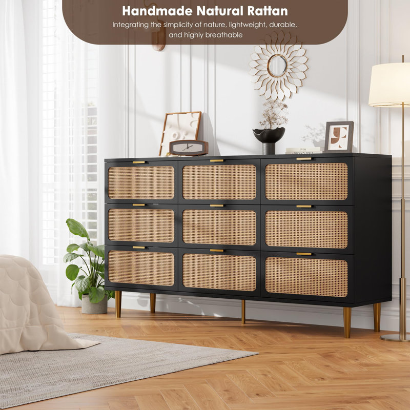 150.9cm W 9 - Drawer Chest of Drawers, Black