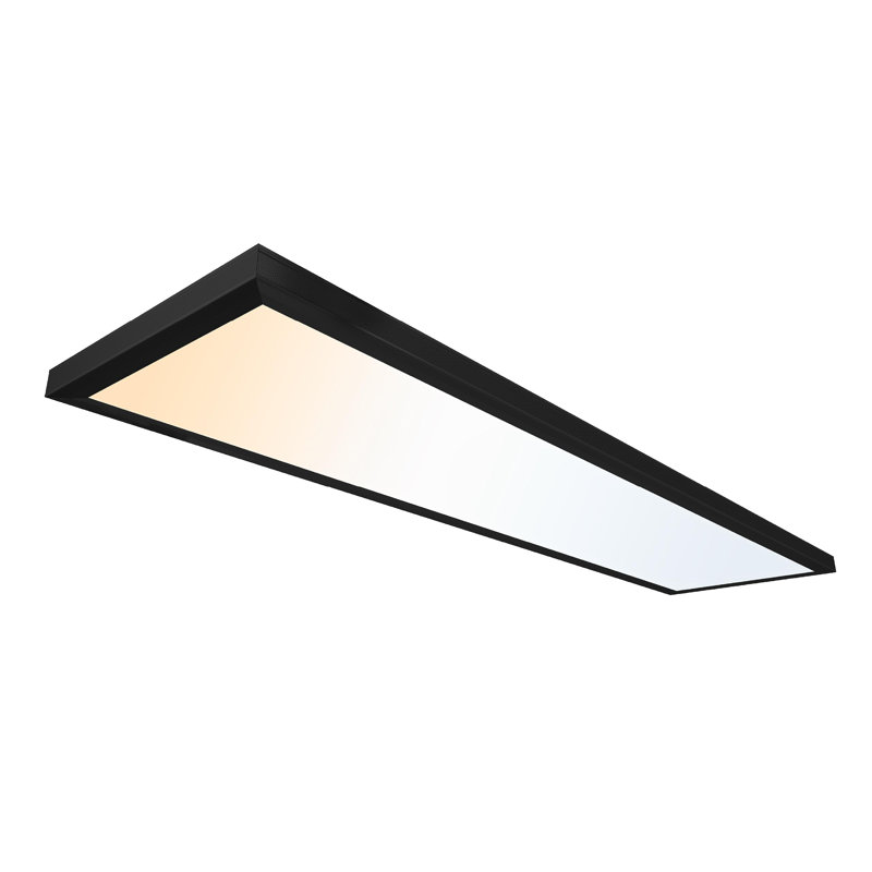 Panneau de plafonnier à fixation en surface - mince, bord éclairé, panneau plat encastré, L 48 po x P 12 po, Noir mat