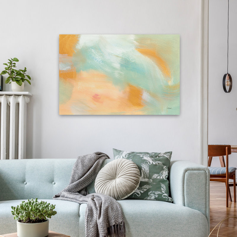 Abstrait abstrait lever de soleil contemporain beige, H 36 po x l 24 po