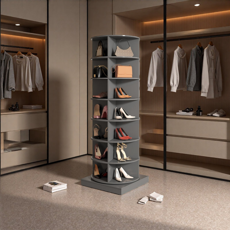 360 Rotating Shoe Cabinet 7 Layers, Gray, 7