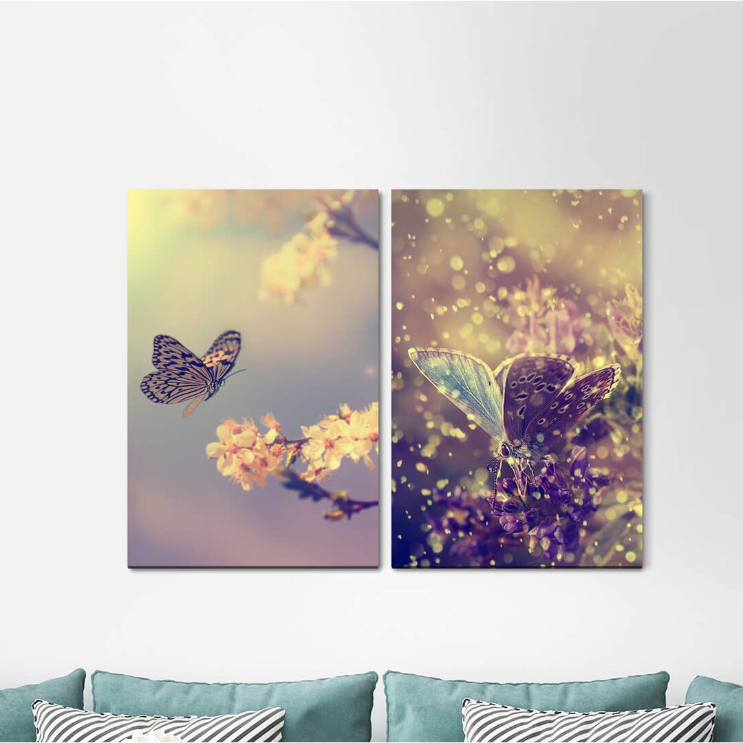 2-tlg. Leinwandbilder-Set - Fotografie „Butterflies Spring Cherry Tree Harmony”