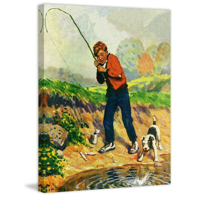 « garçon fishs », reproduction d’art sur toile tendue, H 52 po x l 40 po x P 1,5 po