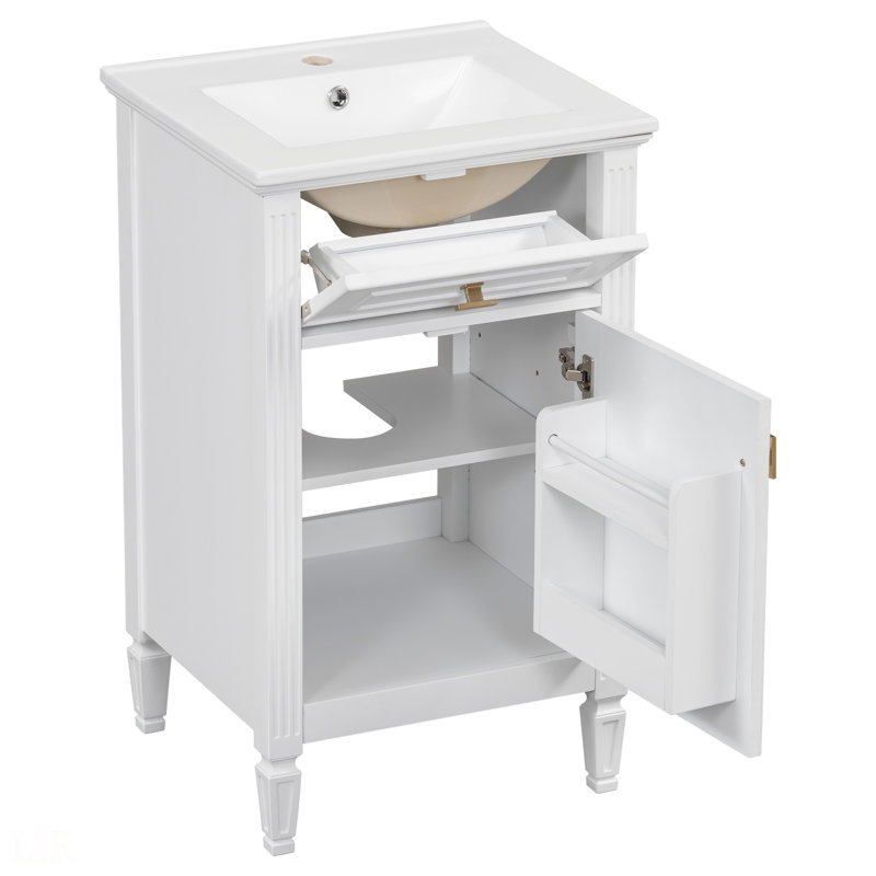 Meuble-lavabo de 20 pouces avec lavabo, pieds en bois massif, tablette réglable, tiroir inclinable, boutons en alliage de zinc, armoire autoportante moderne, meuble-lavabo