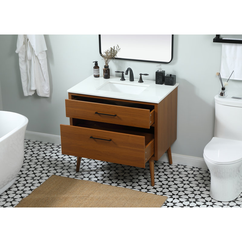 Steinfeldt 36'' Single Bathroom Vanity with Engineered Marble Top, Teak