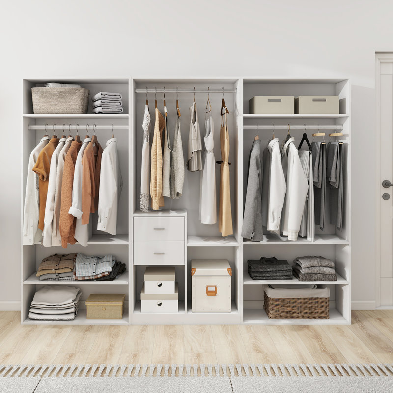 Armoire-penderie moderne en bois: 8 tablettes et 2 tiroirs