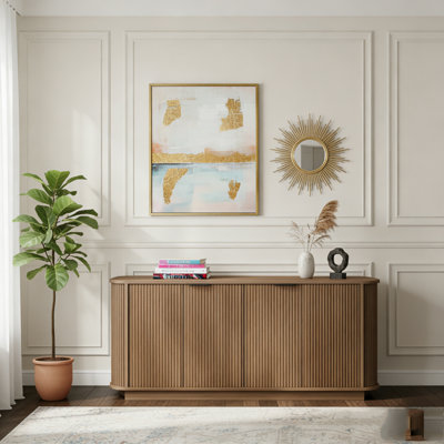 63"Wavy Storage Sideboard, Double-Door Buffet Cabinet with Adjustable Shelves