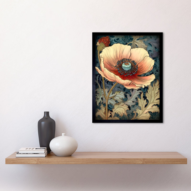 Daren William Morris Style Peach Anemone Flower Bloom - Single Picture Frame Print