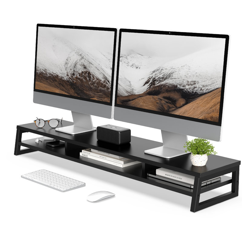 Dual Monitor Stand Riser for Desk, 42.5in Large Monitor Stands for 2 Monitors, Black