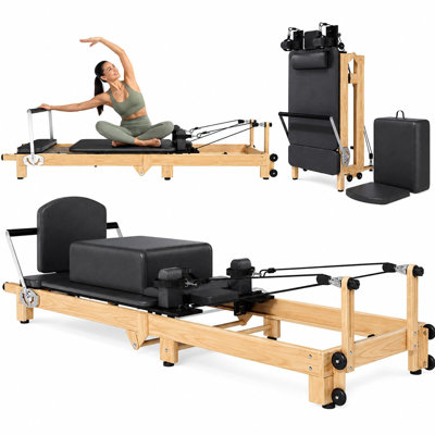 Machine de réformage de Pilates pliable 92 po, équipement de gymnastique à l'apparence de bois avec ressorts de résistance