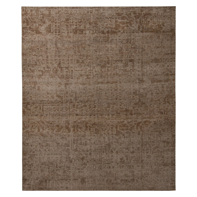 Rug & Kilim's Homage Modern Geometric Beige Brown Wool Custom Rug, Rectangle 5' x 7'