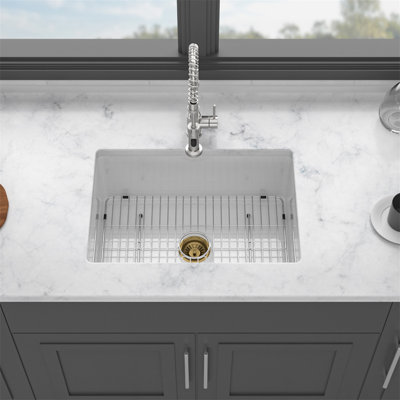 30"X18"X10" Undermount Single Bowl Fireclay Kitchen Sink - Dual Mount White Porcelain Fireclay Rectangular Deep Single Bowl Sink Basin