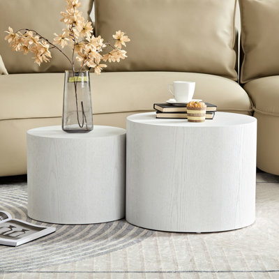 Table d'appoint blanche et table basse de 2 avec placage de noyer, emboîtement fonctionnel élégant en frêne / chêne facile à organiser