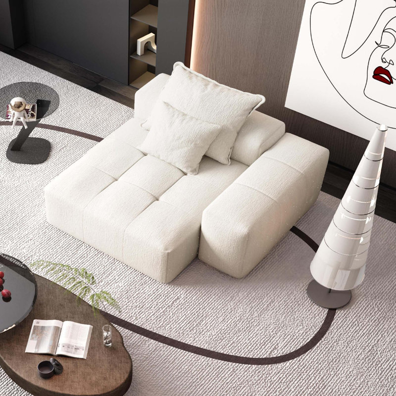 Canapé modulaire moderne capitonné avec 2 coussins, Chenille beige