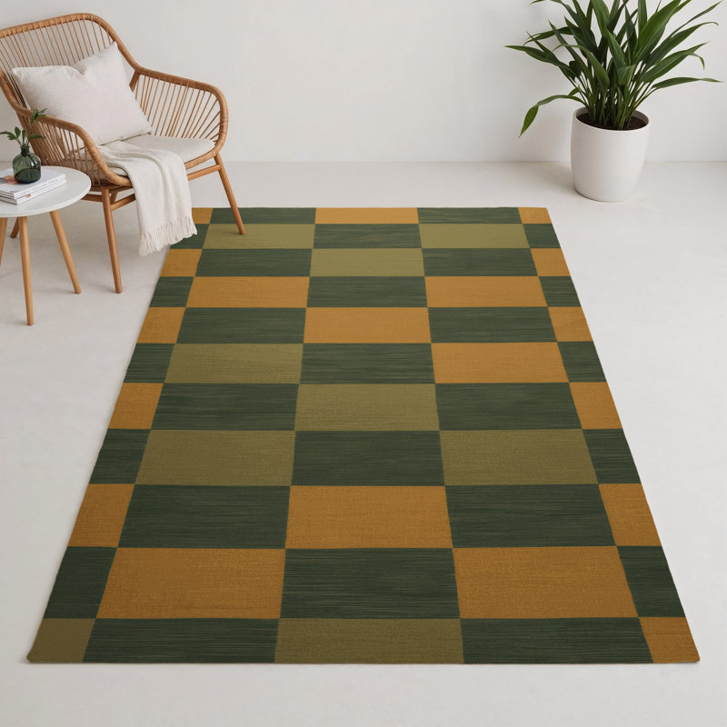 Tapis d'intérieur et d'extérieur à carreaux vert, Rectangulaire 3 pi x 5 pi