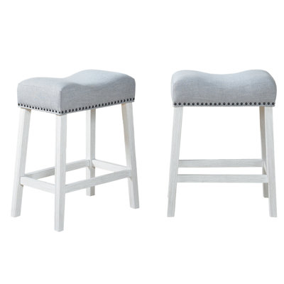 2 tabourets à hauteur de comptoir - tabourets de siège en tissu blanc délavé et gris, 2 tabourets en tissu blanc délavé