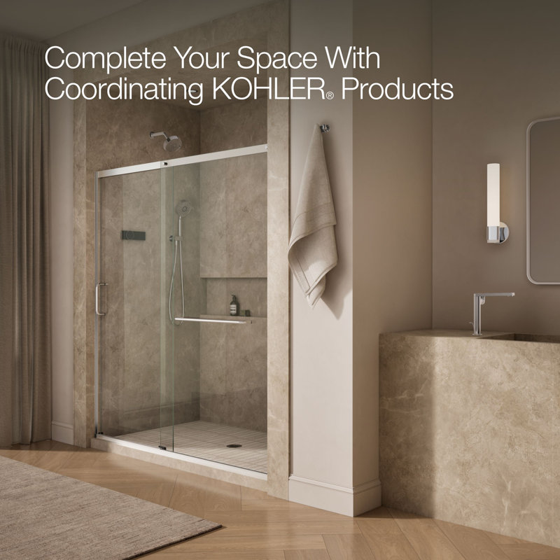 Sliding Shower Door, 75-1/2-In H X 68-1/4 - 71-5/8-In W, With Heavy 5/16-In Thick Crystal Clear Glass, Silver