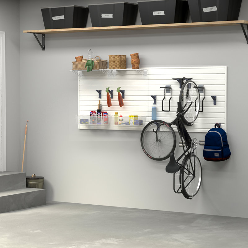Ensemble de rangement à panneau à lattes, tablette, bac et porte-vélos Flow Wall - Slatwall, White