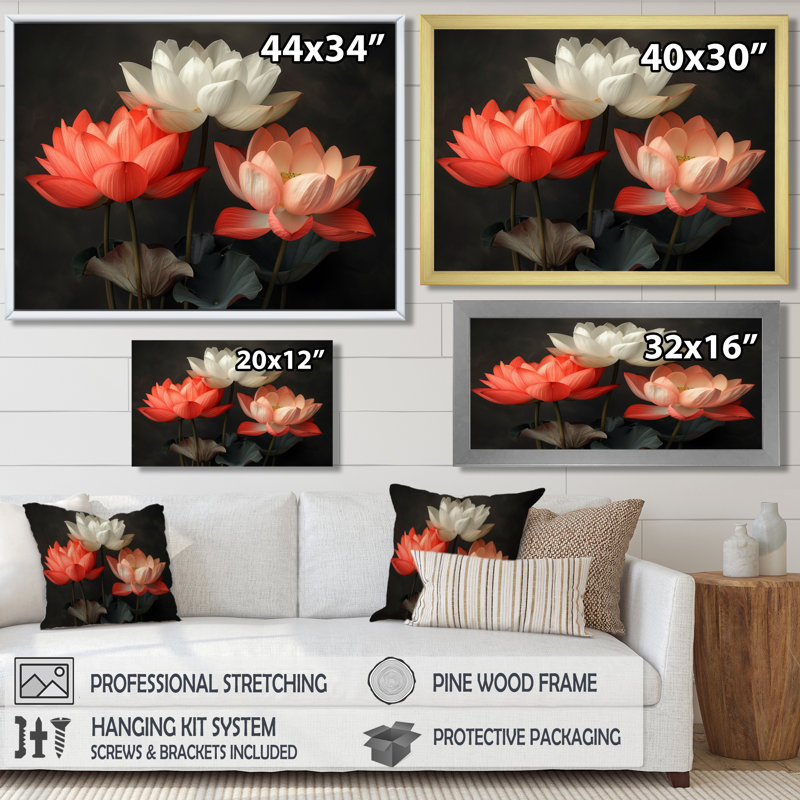Cowger - décoration murale lotus, Encadrement argenté, H 30 po x l 40 po