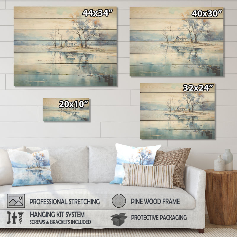 Minimalisme Lakefront Cottage Oasis IV - impression de paysage sur bois, H 30 po x l 40 po x P 0,78 po