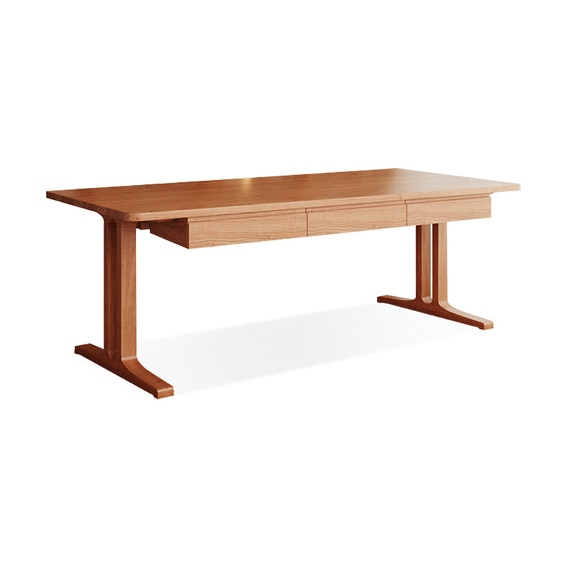 Cherry Rectangular Solid Wood with 3 drawers desk, 29.53" H x 94.49" W x 39.37" D