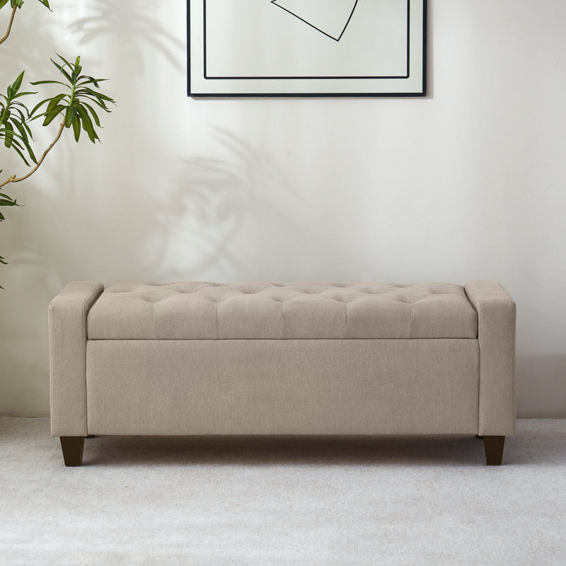 Banc de rangement rembourré en polyester 48,8 po, Kaki
